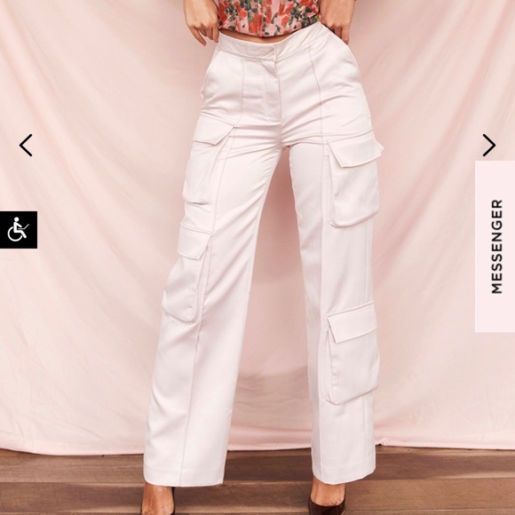 House of CB Pants - DARIA CRYSTAL SATIN STRAIGHT LEG CARGO TROUSERS